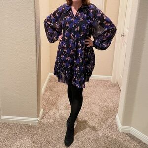 Ted Baker Navy Floral Long Sleeve Dress